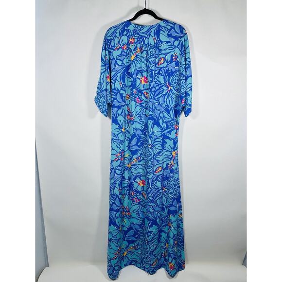 NWT Rare Lilly Pulitzer Wilda Maxi Caftan Iris Blue Mai Tai Size XS Missing Belt - Picture 8 of 11